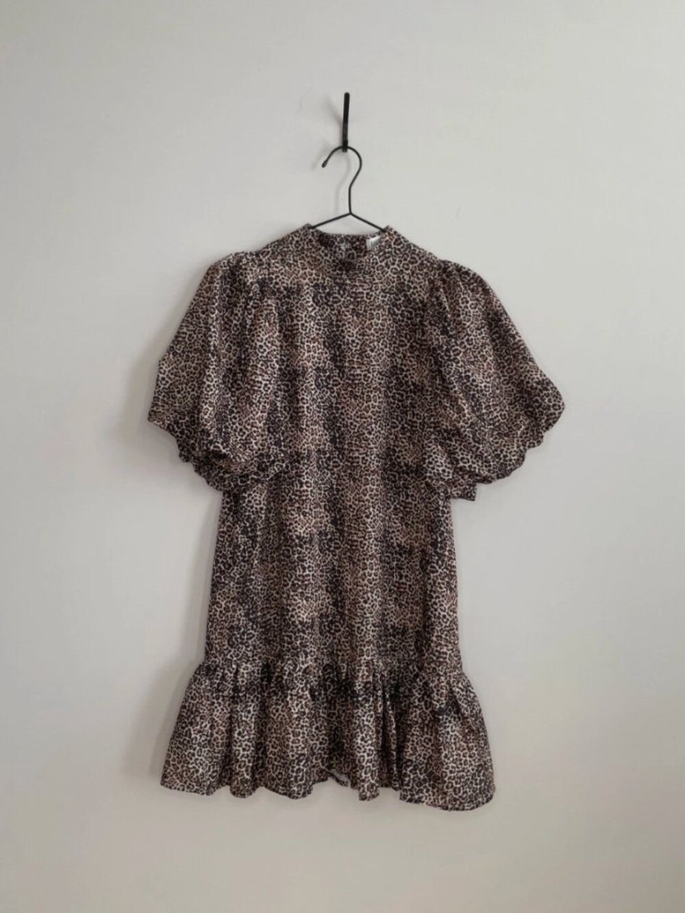 Ghospell Puff Sleeve Mini Leopard Print Dress, Size XS